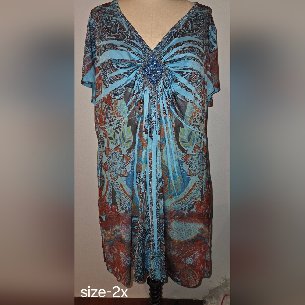 Apt. 9 Blue and Brown Patterned Blouse